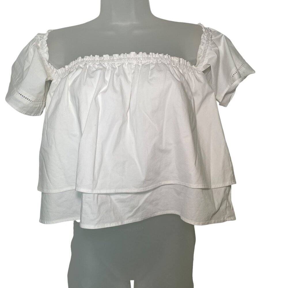Shinestar White Off Shoulder Crop Top Tiered Short Sleeve Size Medium - Picture 4 of 6